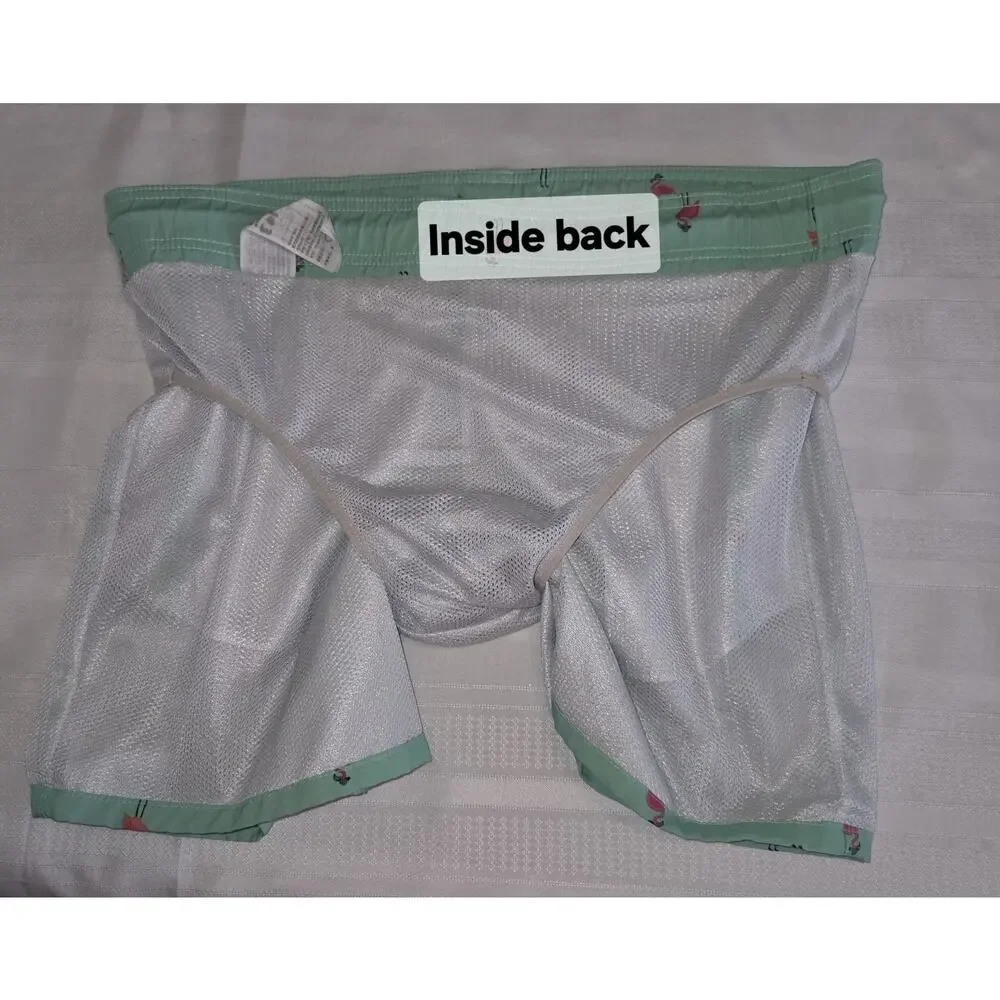 Hollister Mens Swim Trunks Sz S Green Pink Flamingos Lined Swimwear Shorts SMALL - Picture 16 of 16